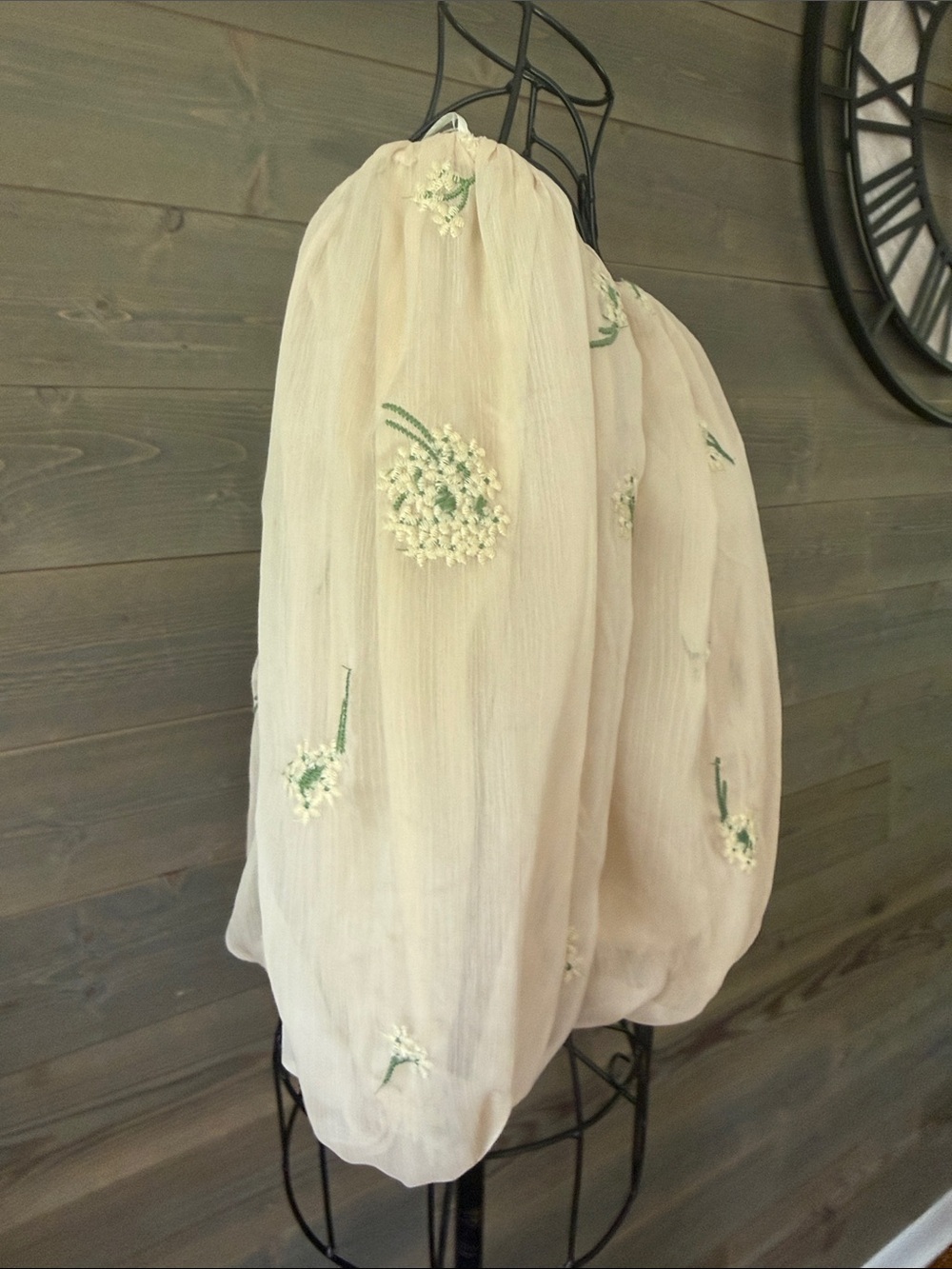 Off-Shoulder Cream Floral Embroidered Women's Top - Picture 3 of 5